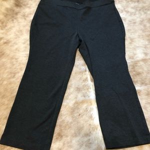Lane Bryant dark gray, stretchy dress pants with boot cut leg.